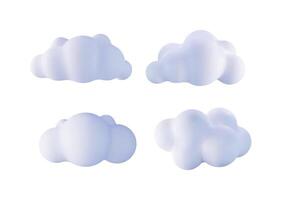 illustration set of four puffy white clouds. Weather forecast element design icon for children's books and cartoon graphics. vector