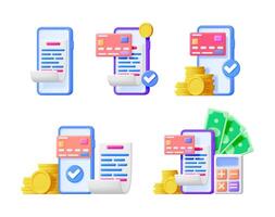 Mobile phone with credit card and money representing online payment and expense management. Digital banking concept. 3d illustration for financial application. vector