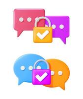 Secure chat message icon set with padlock. Online communication privacy and digital information security concept. Encrypted conversation symbol. vector