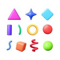 Set of different 3d geometric shapes in various colors. Abstract basic design elements for presentation, game, or educational concept. vector