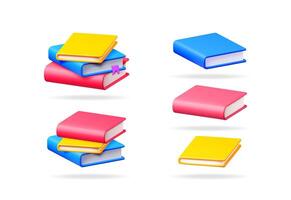 Set of 3d illustrations of colorful books. Education, knowledge, school, reading, and learning concept for web design or graphic asset. vector
