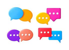 Colorful 3d chat bubble communication icons set with message dots. Online conversation and social media messages concept. vector