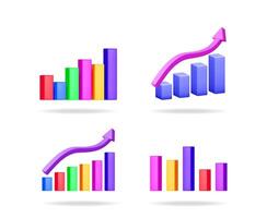 Color bar chart set for business analysis. Graph with arrow up for financial data. 3d illustration for stat infographics. vector