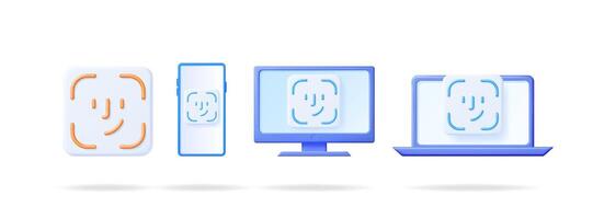 Face recognition user interface icon for smartphone, computer monitor, and laptop. Biometric authentication for digital security. vector