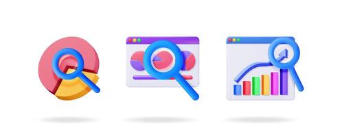 Collection of 3d illustrations of charts and graphs. Data analysis and business reporting concept. Management and analytics. vector