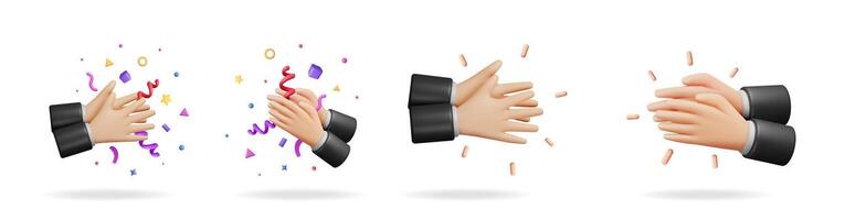 3d illustration set of clapping hands motion. Cartoon style person hand showing applause and celebration action. Concept for business success and support. vector