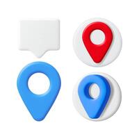 Set of 3d maps pins and speech bubble notification icon. Location mark and chat sign. Concept of navigation, geo tag, and message for UI. vector