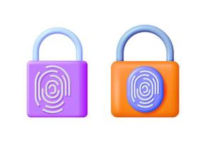 Two 3d padlocks with fingerprint scanners for secure digital identity and access control online. Security and privacy concept. vector