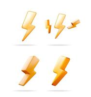 3d set of orange lightning bolt symbols representing power, energy, and speed. Modern web and app icon set for user interface design. vector