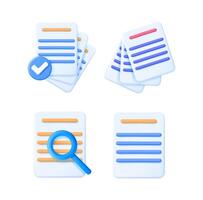 White paper document icon set isolated on white background. Financial reports, data analysis and digital document management concept. vector