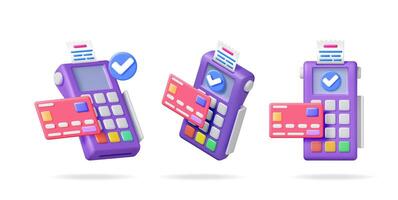 POS terminal with credit card and receipt. Contactless payment concept. Online transaction, internet shopping. Secure digital money transfer and checkout. vector