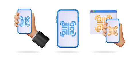 Man hand holding smartphone with secure qr code. Digital data management and technology concept. Online payment system. vector