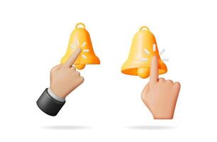 Man hand touching alert notification bell. Reminder and upcoming event concept for schedule and online communication. vector