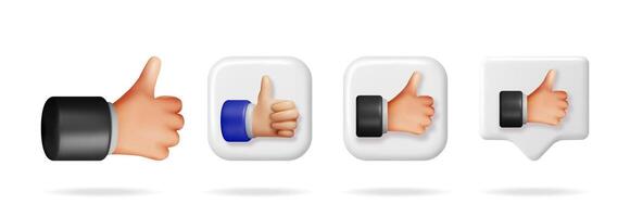 Man hand 3d avatar showing thumbs up gesture. illustration of internet social media like icon for online communication. vector