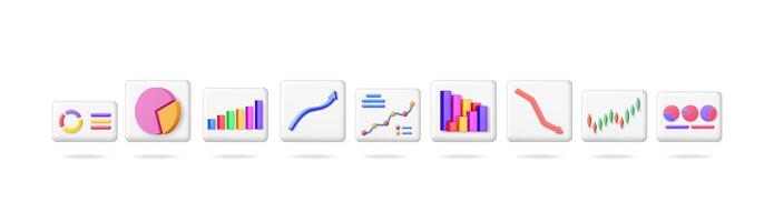 Business data visualization set with various charts and graphs. Financial analysis and market trend representation. 3d collection for infographic. vector