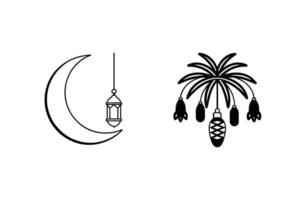 Ramadan kareem crescent moon lantern dates palm tree islamic vector