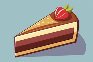 Slice of chocolate cake with strawberry isolated on white background vector