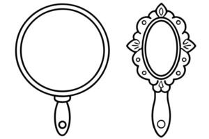 Two outlined hand mirrors with different handle designs shown vector