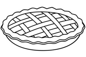 A black and white line drawing of a pie with a lattice crust illustration vector