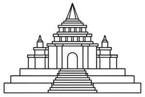 Simple black and white line drawing of a multi tiered temple or palace design vector