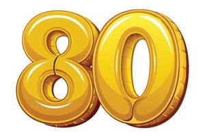 Golden balloon number eighty floating in a white background vector