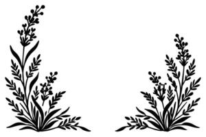 A symmetrical floral design featuring black botanical elements on a white background vector