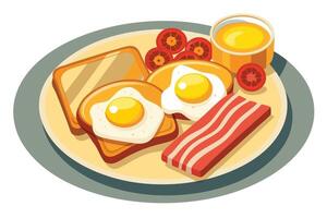 Breakfast plate with bacon, toast, eggs, and butter in a cartoon illustration vector