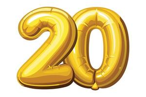Golden number twenty balloons on white background image view vector