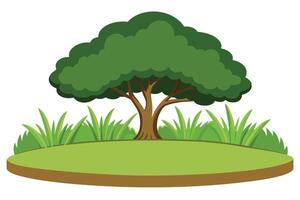 A cartoon illustration of a tree on a grassy hill with a white background frame vector