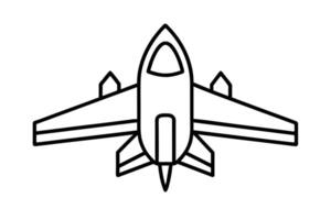 A simple line drawing of a jet airplane against white space vector