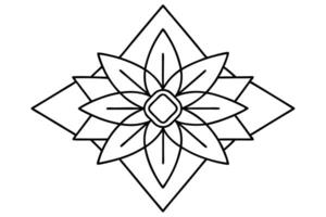 A geometric flower design with petals inside a diamond shape in black and white vector