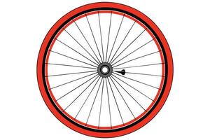 Illustration of a bicycle wheel with red tire and spokes on a white background vector