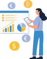 Balance financial value, management and administration concept. Characters, people engineering a plan. Statistic, calculating financial risk graph vector