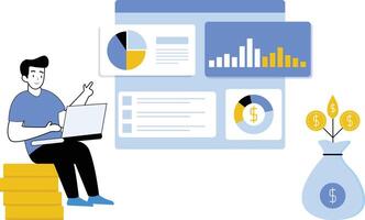 Startup colleagues work together. Business concept minimal illustration. Businessman and Businesswoman taking part in business activities. Teamwork in the office. Modern trendy concepts for web sites vector