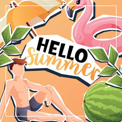Hello summer post with boy and float