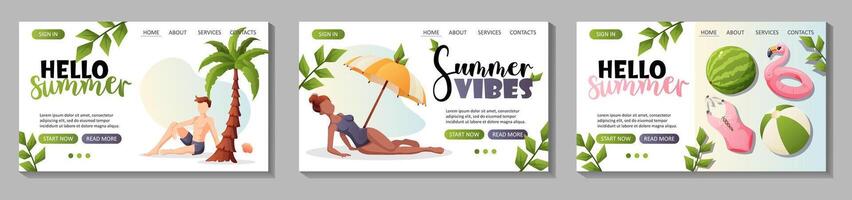 Set of landing page templates for summer websites vector