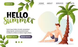 Landing page template with man and palm tree vector