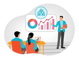 Consulting Client Concept. Real estate agent explaining housing trends to clients in an office. vector