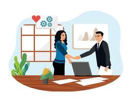 A woman was accepted to work at a company after a job interview. vector