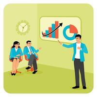 Business Meeting and Presentation in Modern Conference Room with Data Charts and Bar Graphs. vector