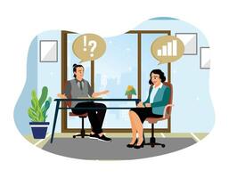 Job applicants have interviews with managers in the office. vector