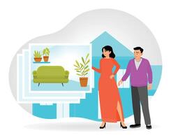 Real Estate Photography. Couple Reviewing Interior Design Options. vector