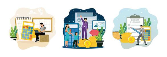 Entrepreneurs manage financial budgets, calculate spending plans and create checklists. vector