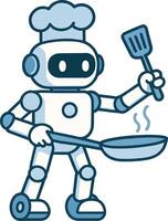 Robot Chef Cooking with Frying Pan Illustration vector