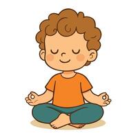 Illustration of a Cute Boy Meditating in Lotus Pose with Peaceful Expression vector