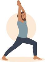 Illustration of a Man Practicing Virabhadrasana I Warrior Pose for Strength and Balance vector