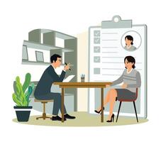 A candidate has a job interview with a headhunting company. vector