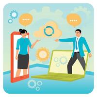 Unified Communication Between Professionals Through Digital Devices. vector