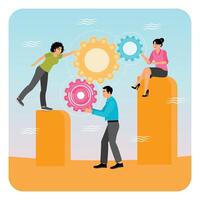 Team Collaboration and Problem Solving with Gear Mechanisms in a Business. vector