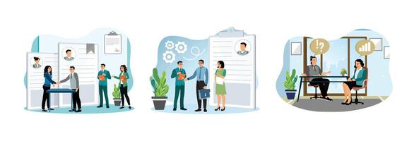 Employment process, list of job applicants, job applicants have interviews with managers. vector